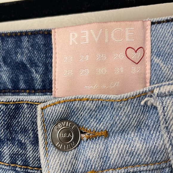 REVICE Two-Tone Straight Leg Jeans - Dark and Light Blue - Picture 6 of 7